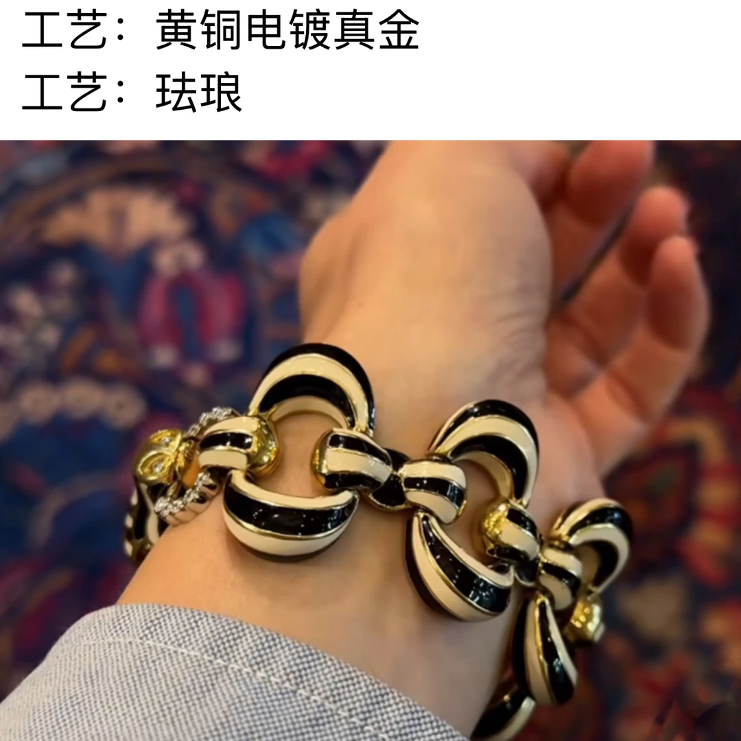 铜合金珐琅手镯 黑色手工电镀链条银色浅金经典卡其色