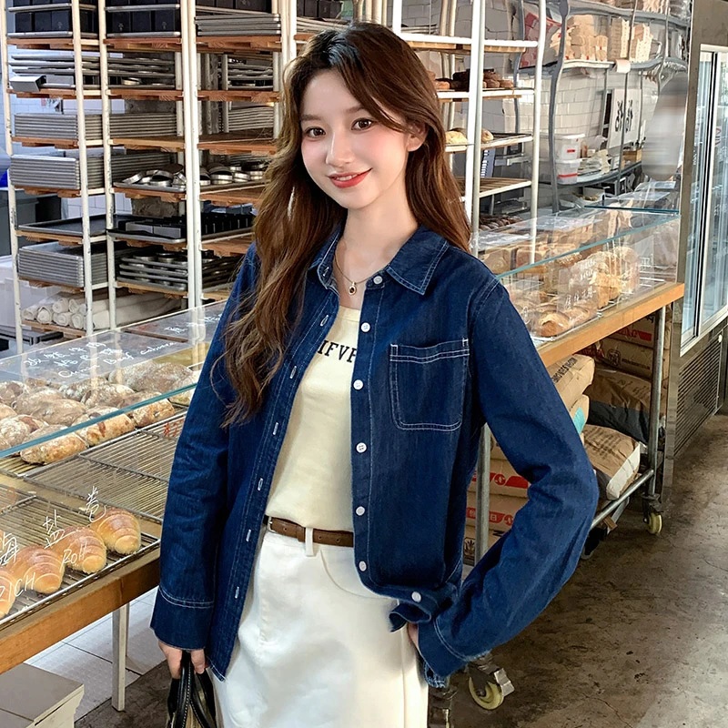 时尚牛仔衬衫女春秋季2025新款长袖内搭叠穿洋气衬衣简约休闲上衣