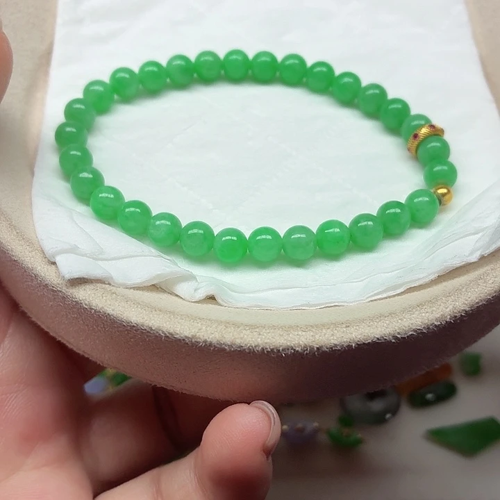 翡翠18K金镶嵌手链天然缅甸翡翠A货卡6