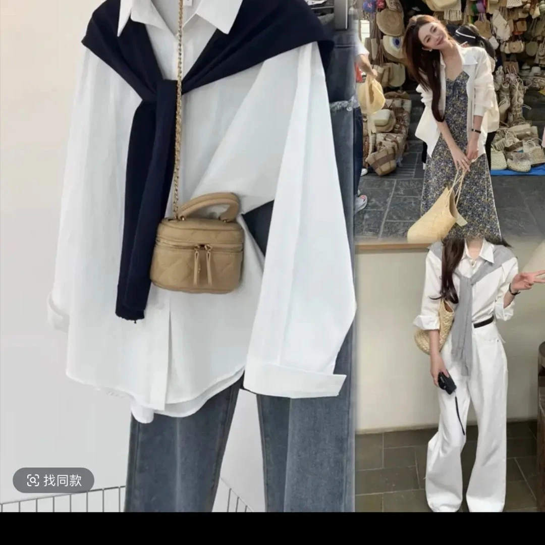 2025春秋季新款棉衬女士衬衫韩版宽松休闲外搭纯色女装长袖衬衣