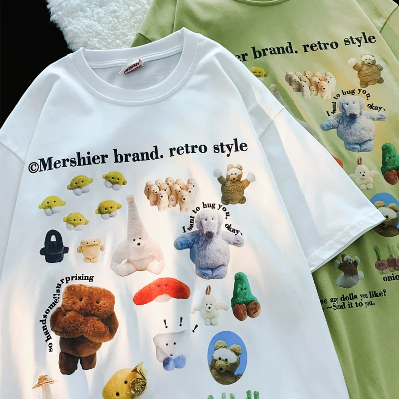 白色纯棉短袖t恤女款夏季2025新款小个子美式复古休闲宽松上衣潮