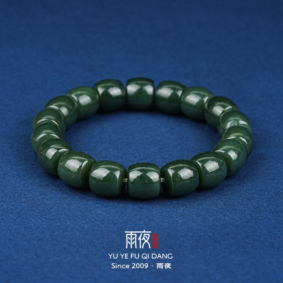 且末蓝直切！同行回血新疆且末料和田玉12mm直切桶珠单圈手串