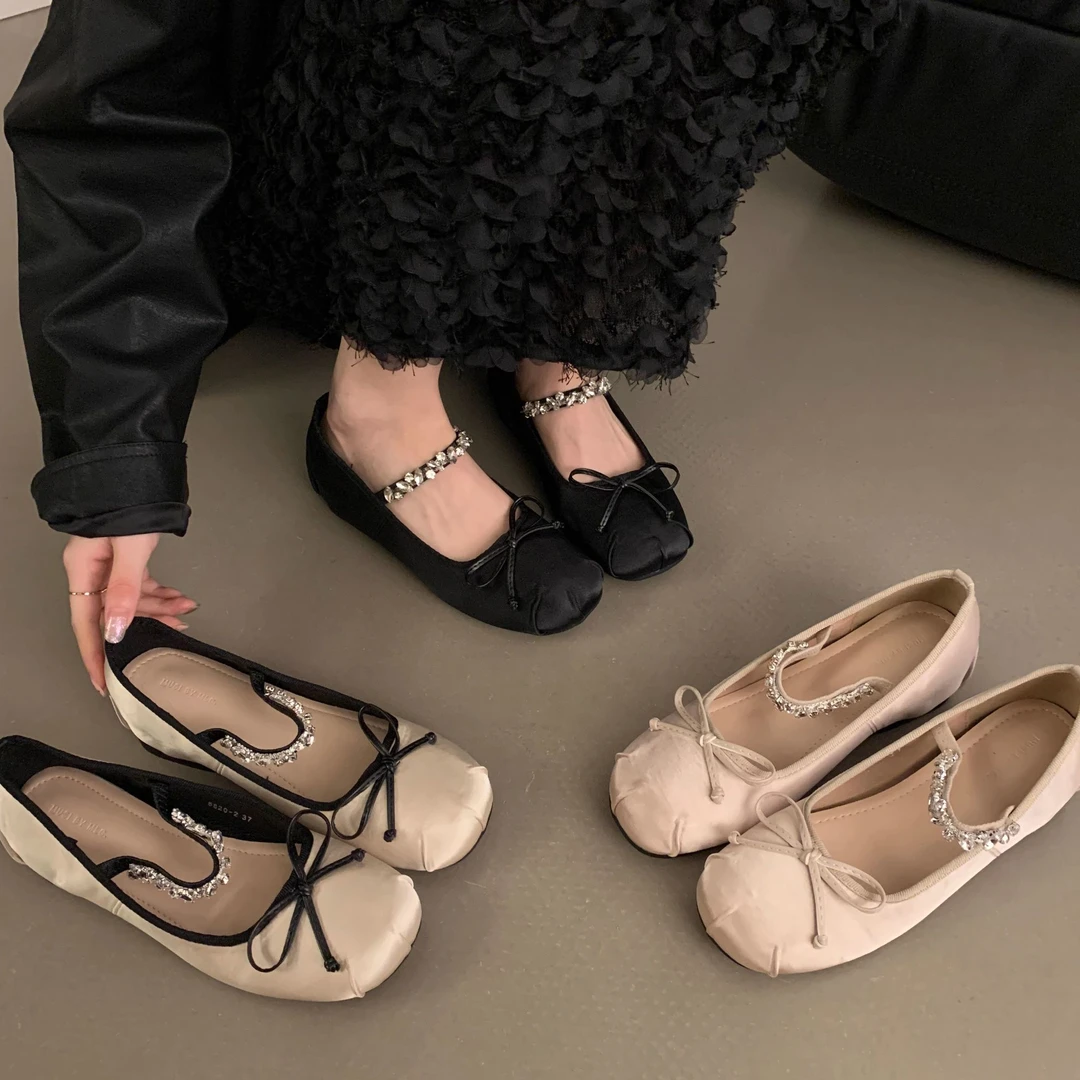 平底晚晚温柔银色仙女鞋子2025年新款夏季芭蕾舞蝴蝶结玛丽珍单鞋
