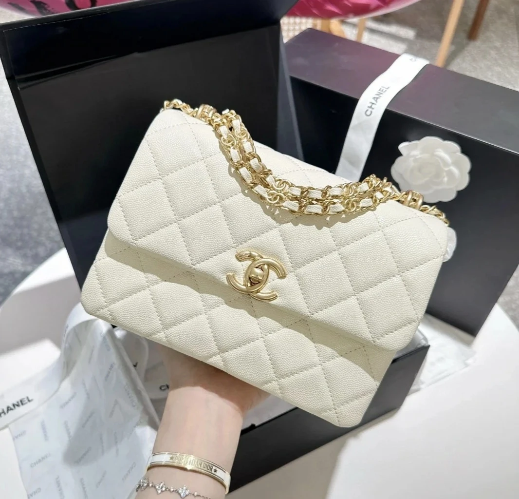 95新 Chanel/香奈儿 艾瑟尔奢品/22k白金荔枝方胖子单肩包/6geh