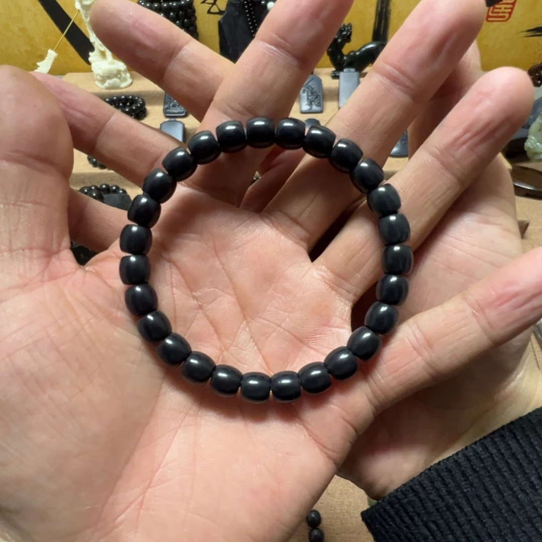 颈饰未镶嵌和田玉墨玉98墨7-8直切手串