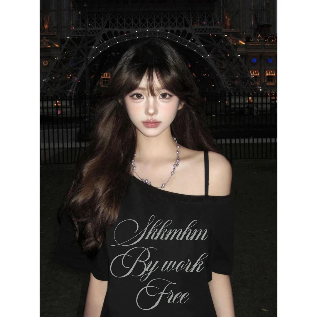 美式设计感字母印花短款t恤女夏季爆款个性显瘦学生百搭气质上衣