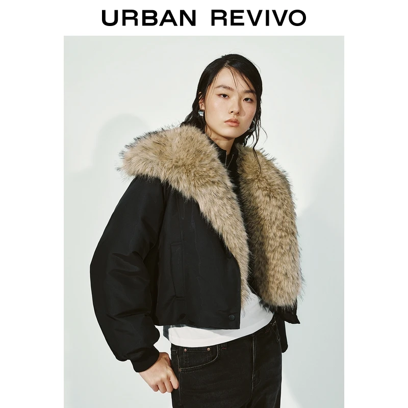 UR2025冬季新款女装潮流复古巴恩风毛领短款羽绒服UYV150107