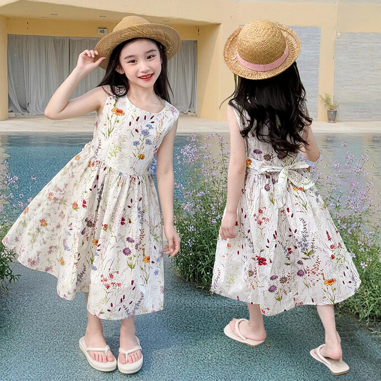 女童连衣裙2025新款纯棉布碎花连衣裙背心裙暑假度假旅游小公主裙