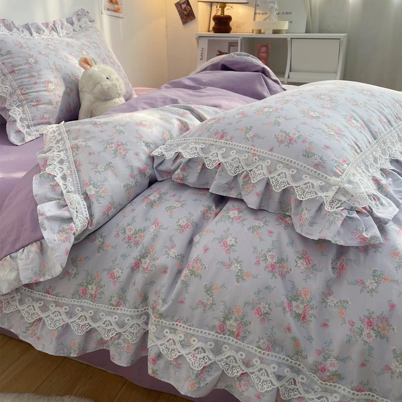 法式花边百分百纯棉全棉四件套床单被套三件套双人床上用品小清新