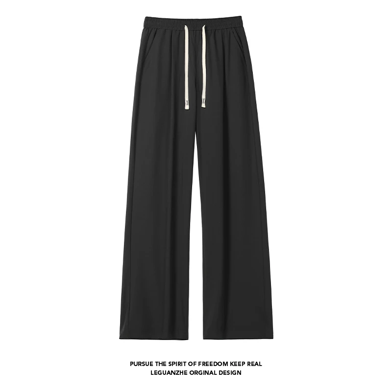 日系潮牌简约纯色冰丝直筒休闲裤男夏季复古街头宽松百搭运动长裤