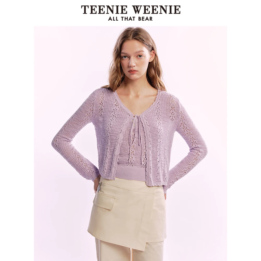 TeenieWeenie小熊毛针织衫25法式少女芭蕾风系带开衫TTCK256419I