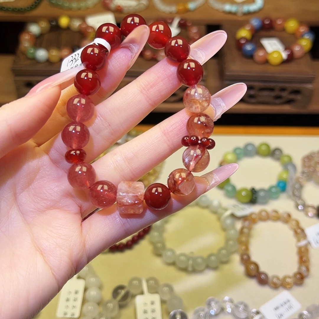 银S925镀金镶嵌手串水晶红1332