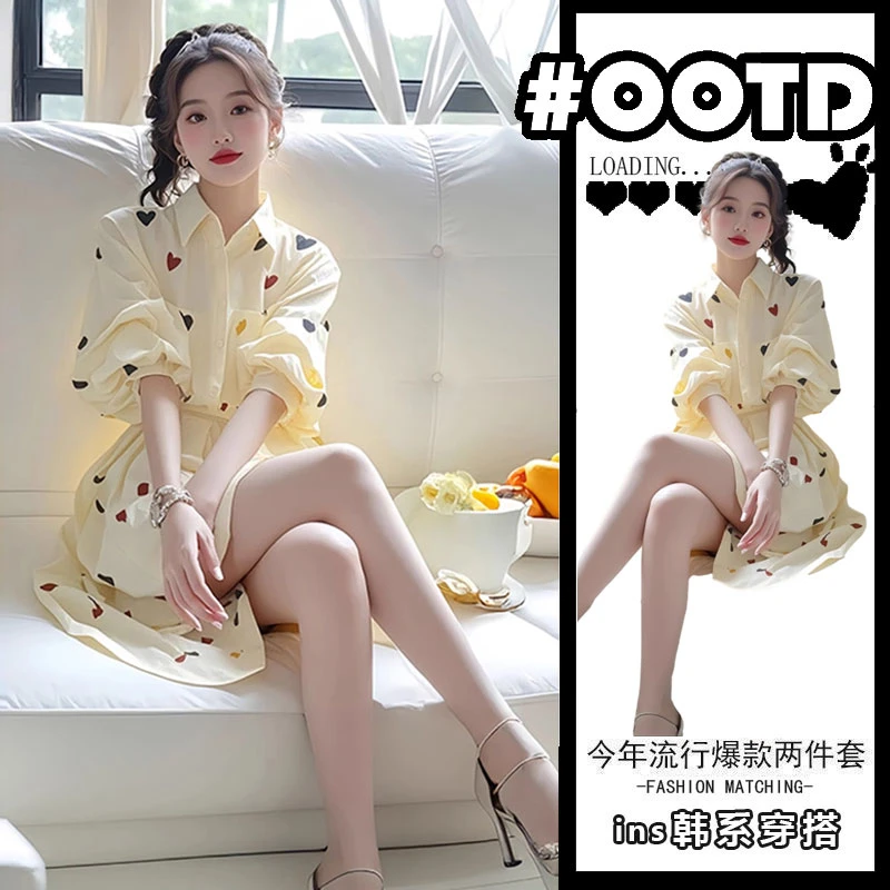 独特超好看气质印花连衣裙女装2025春季新款减龄小清新衬衫短裙子