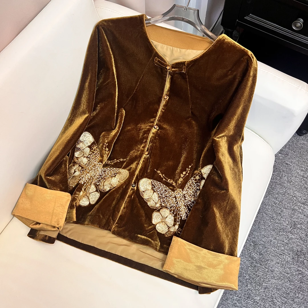 7603 新中式女装上衣 重工开襟厚款蝴蝶设计师时尚外套宽松复古风