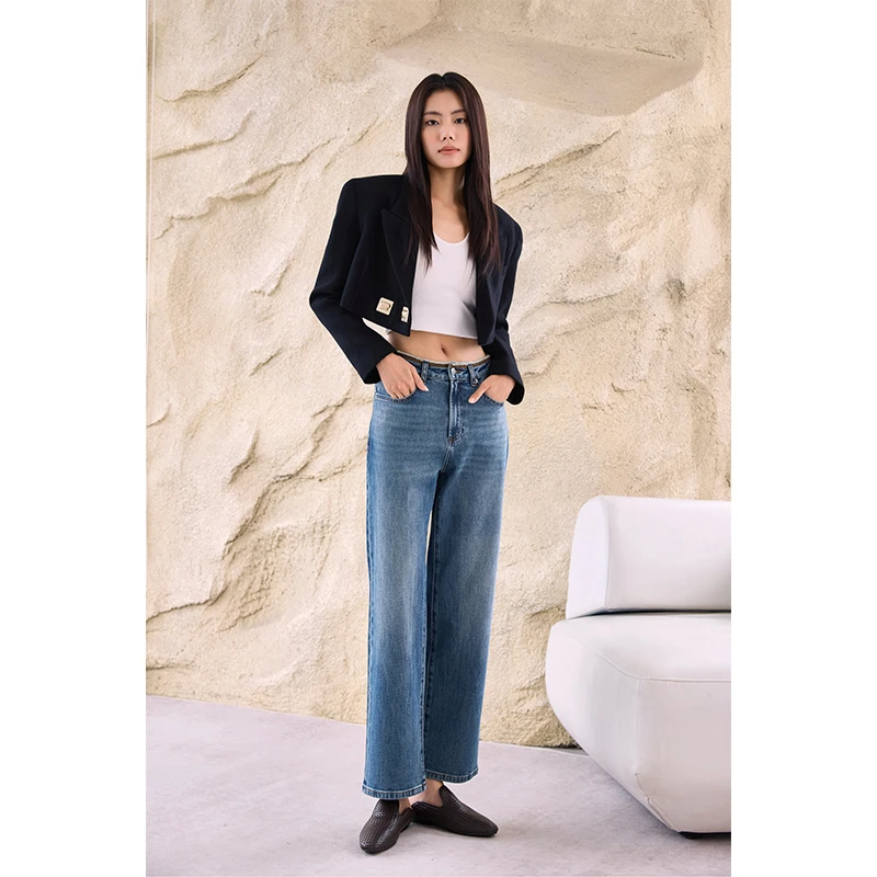 质社弹力双色显瘦毛边腰头小个子法棍牛仔裤HZ038