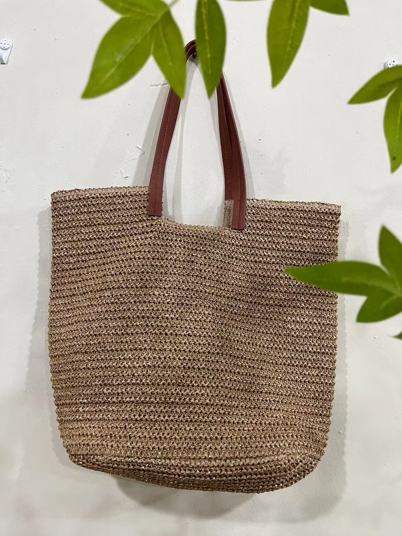 F01鎏金系列大容量腋下编织包金线单肩托特包海边度假沙滩包