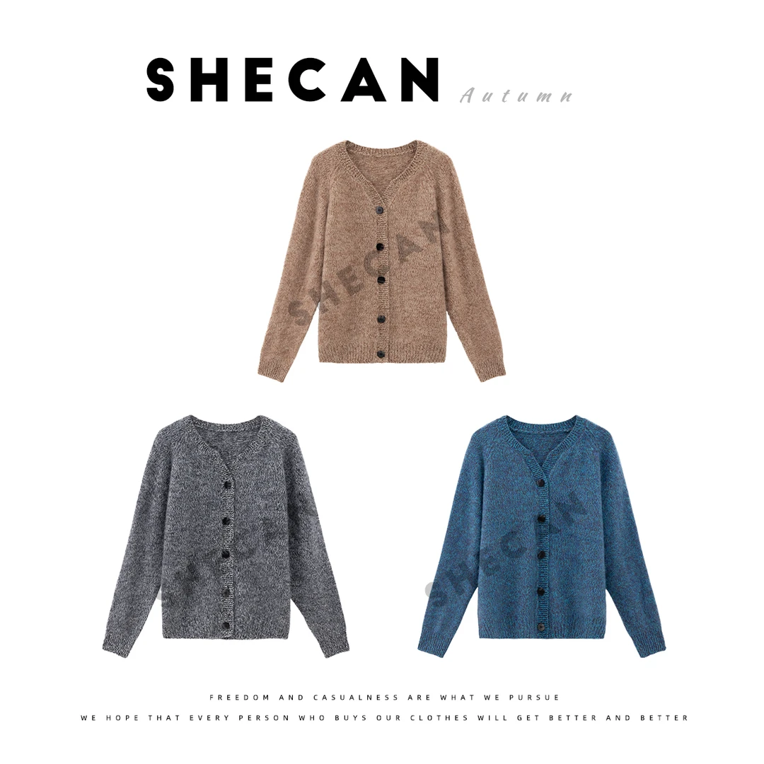 SHECAN【铃兰】新款时尚百搭轻奢显瘦气质羊绒羊毛针织开衫5QC306