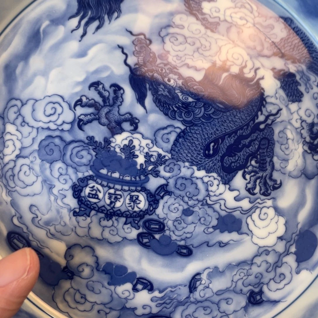 瓷片景德镇青花腾龙献宝大壶承