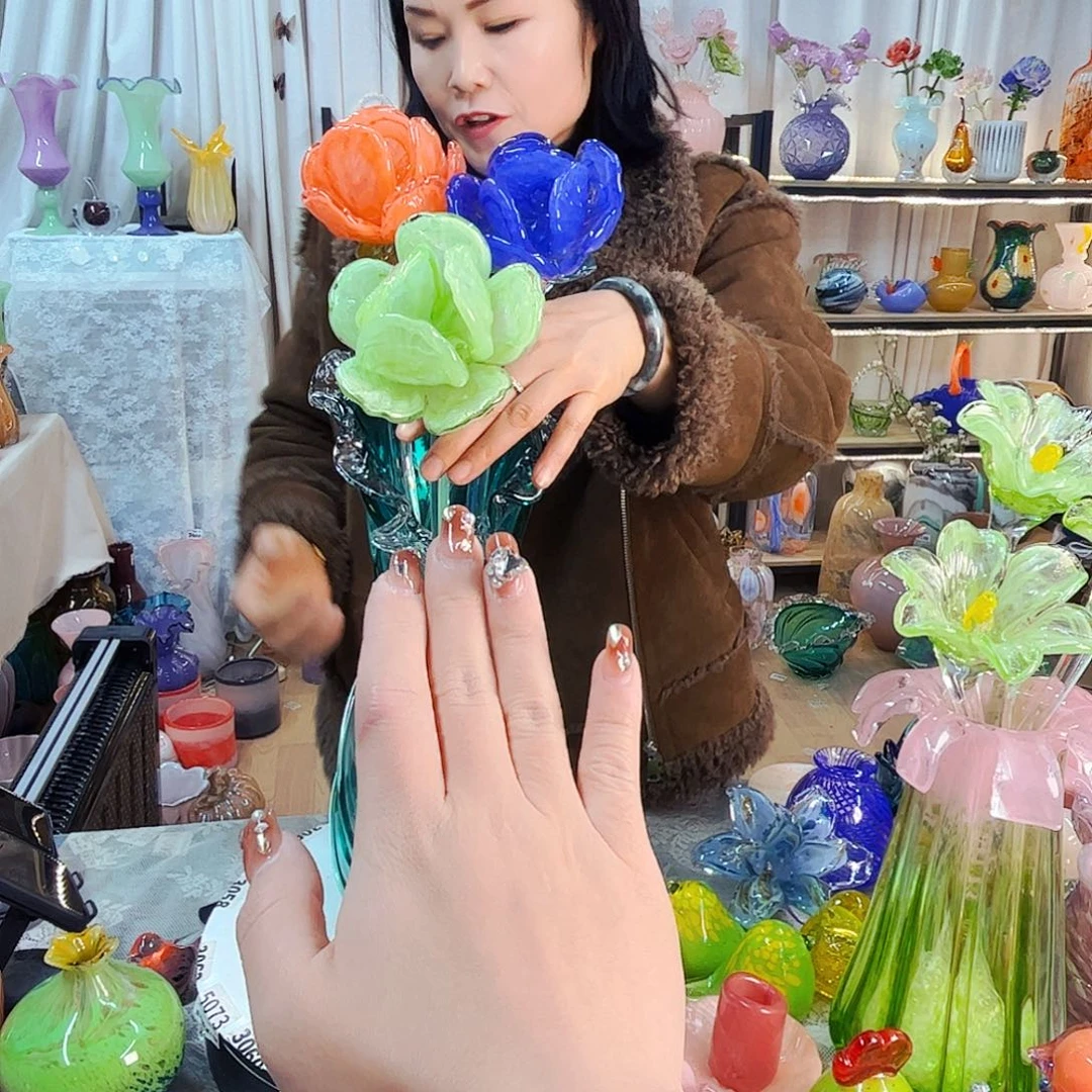 3朵牡丹家悦美居琉璃摆件