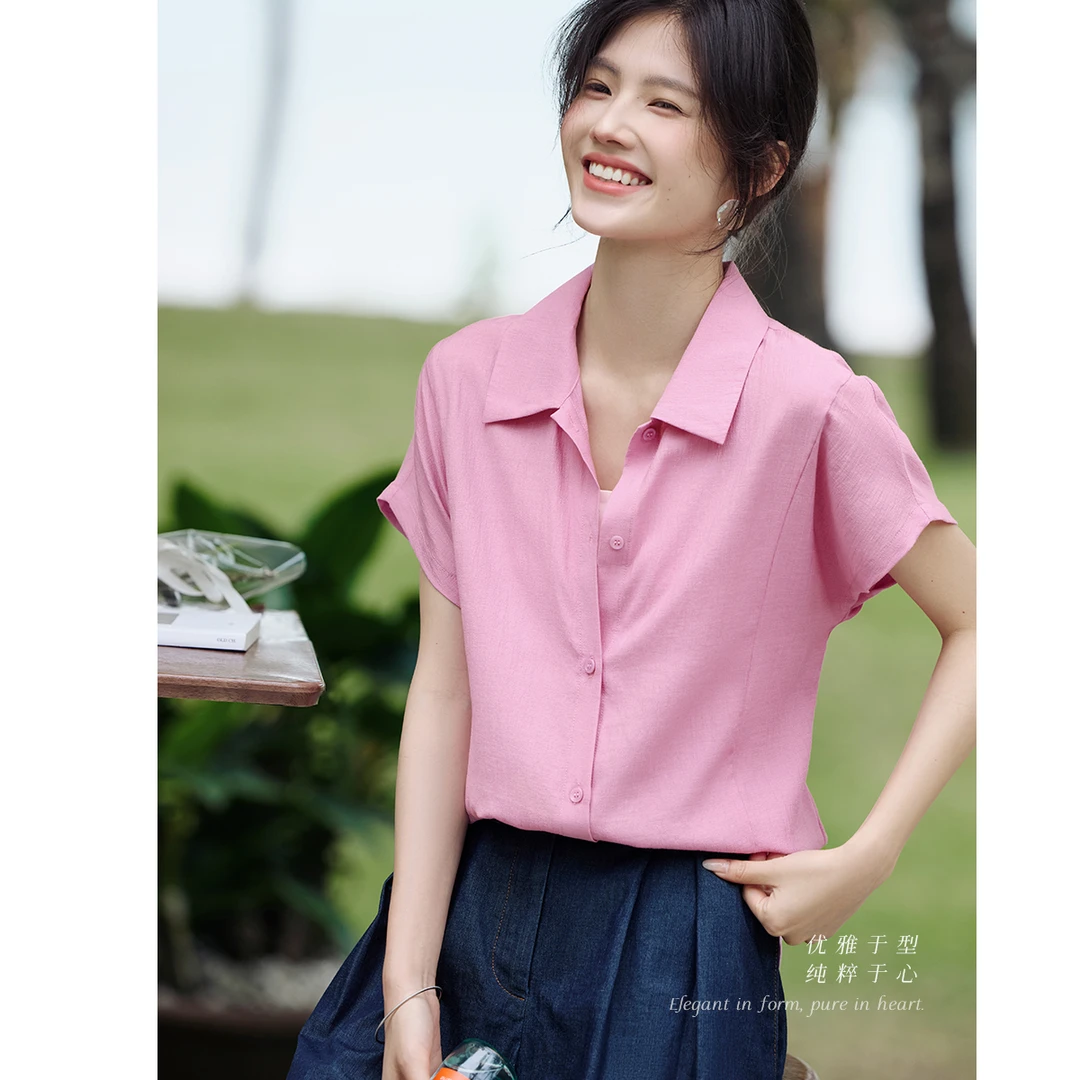 XWI/欣未2025夏季新款女时尚气质减龄简约通勤连肩袖小衫衬衫2548