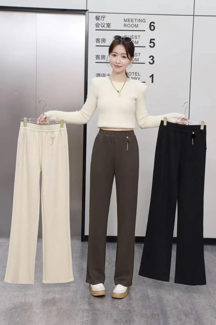 直筒裤加绒加厚休闲春秋保暖女裤子