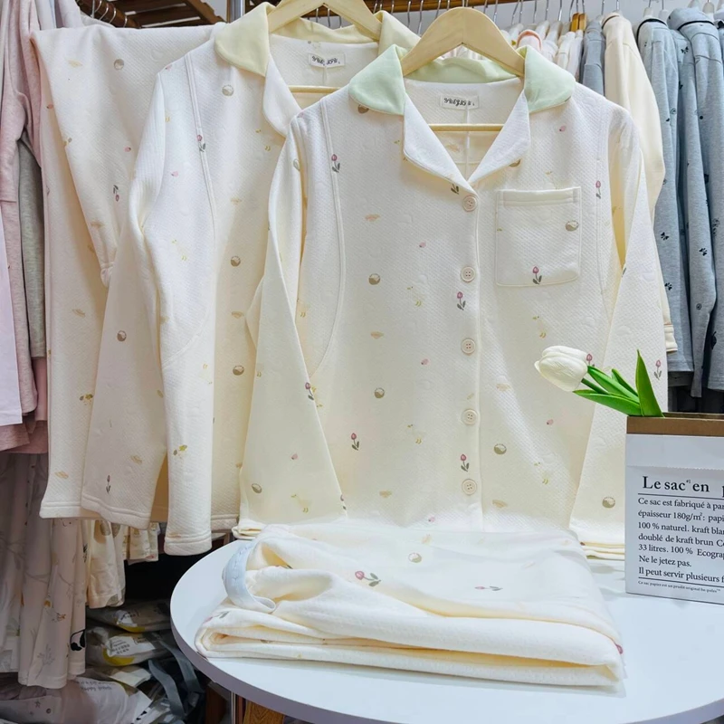 03秋冬加厚空气棉孕妇睡衣待产哺乳月子服喂奶家居服套装长袖大码