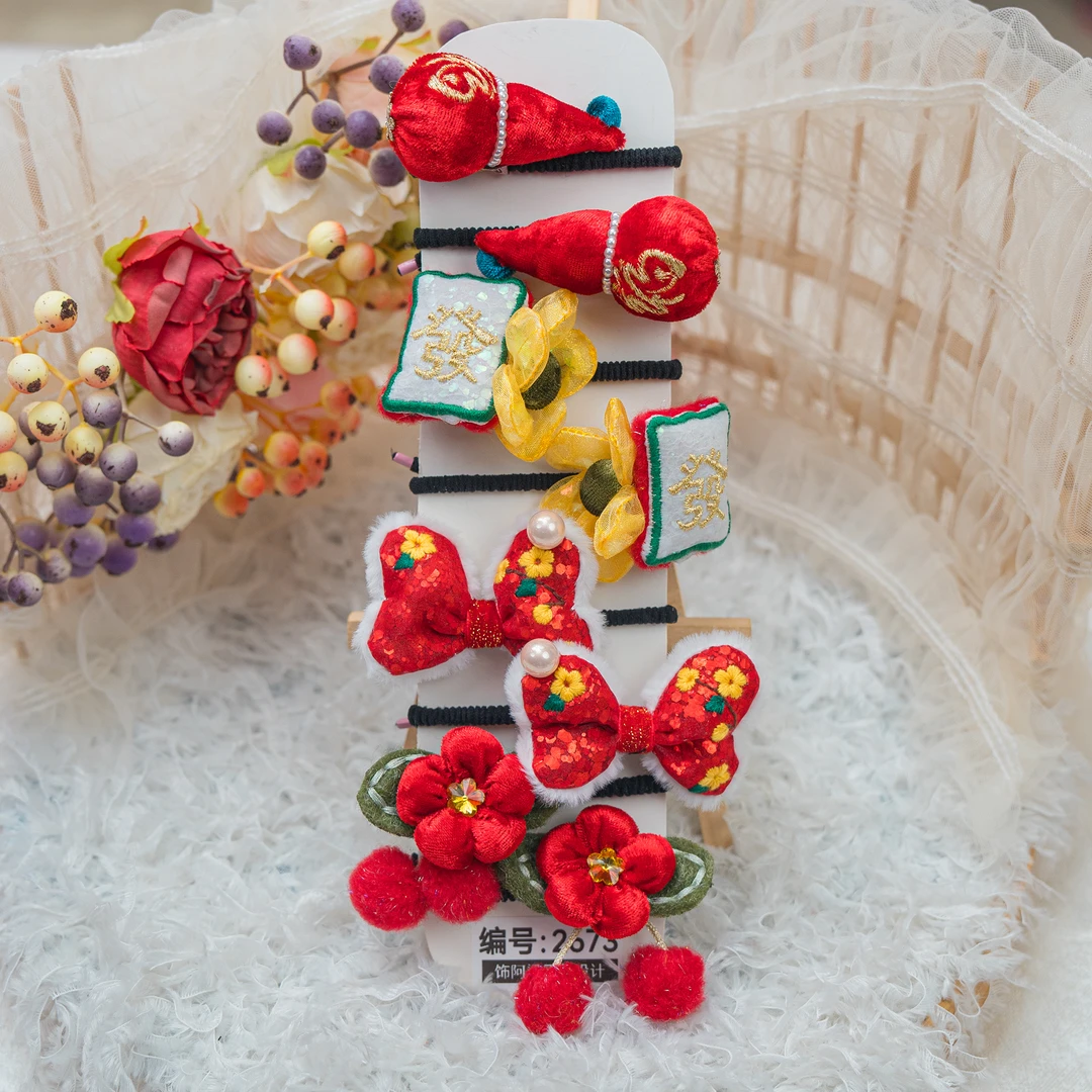 饰阿梁2673 新年红色皮筋组合儿童小女孩发春节可爱甜美中国风