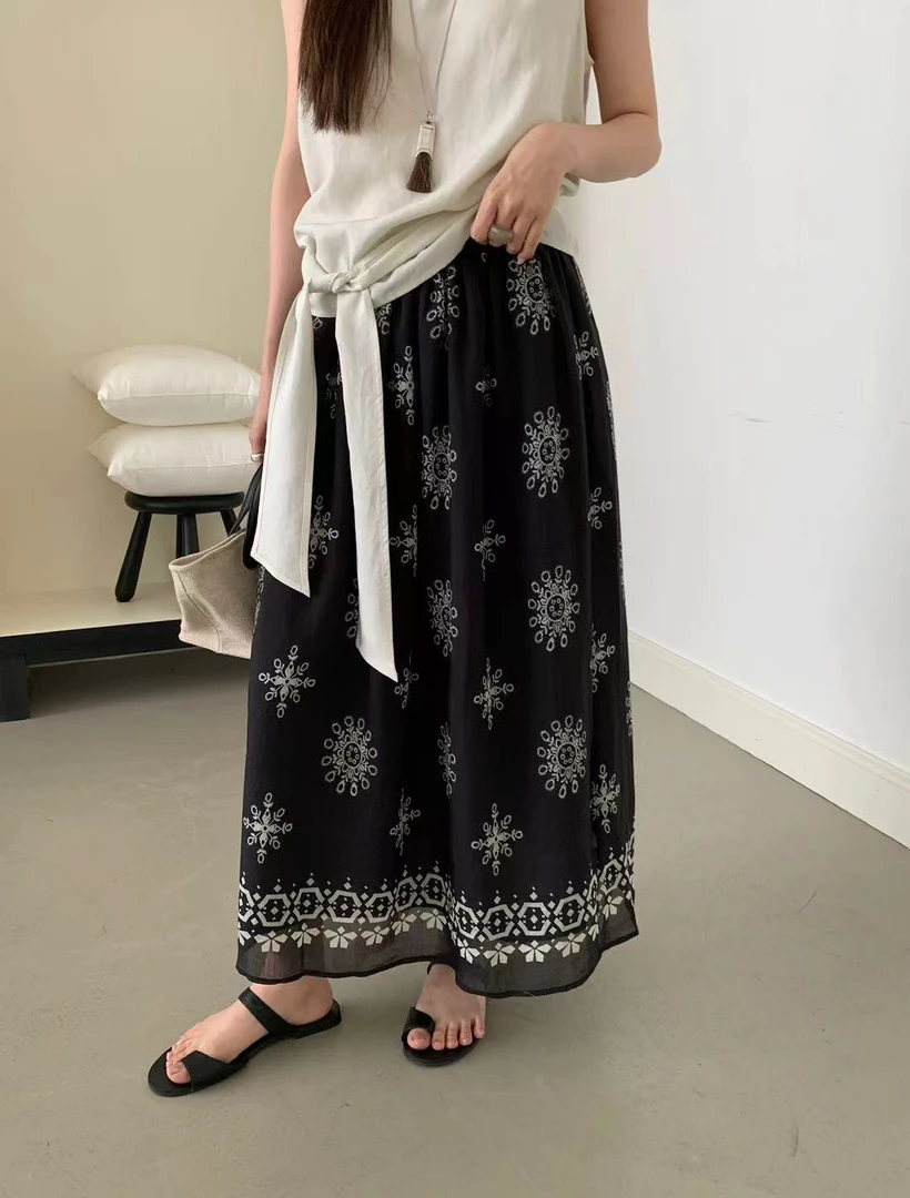 abow@23025 波西米亚印花度假风半身裙 6-29