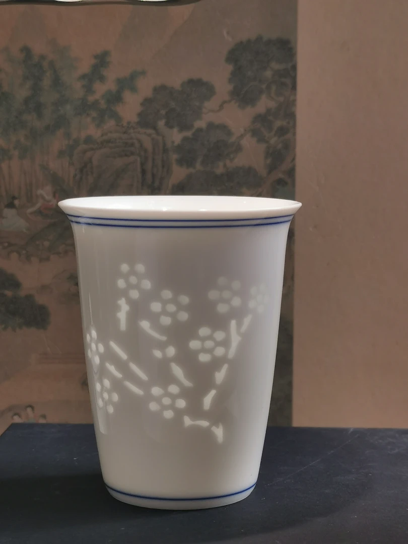 景德镇陶瓷釉下彩青花竹子玲珑瓷品茗茶杯茶具主人杯玲珑瓷茶杯