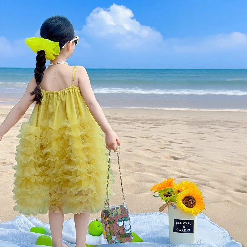 女童吊带连衣裙夏2025新款女孩夏季海边度假沙滩裙儿童夏装蛋糕裙