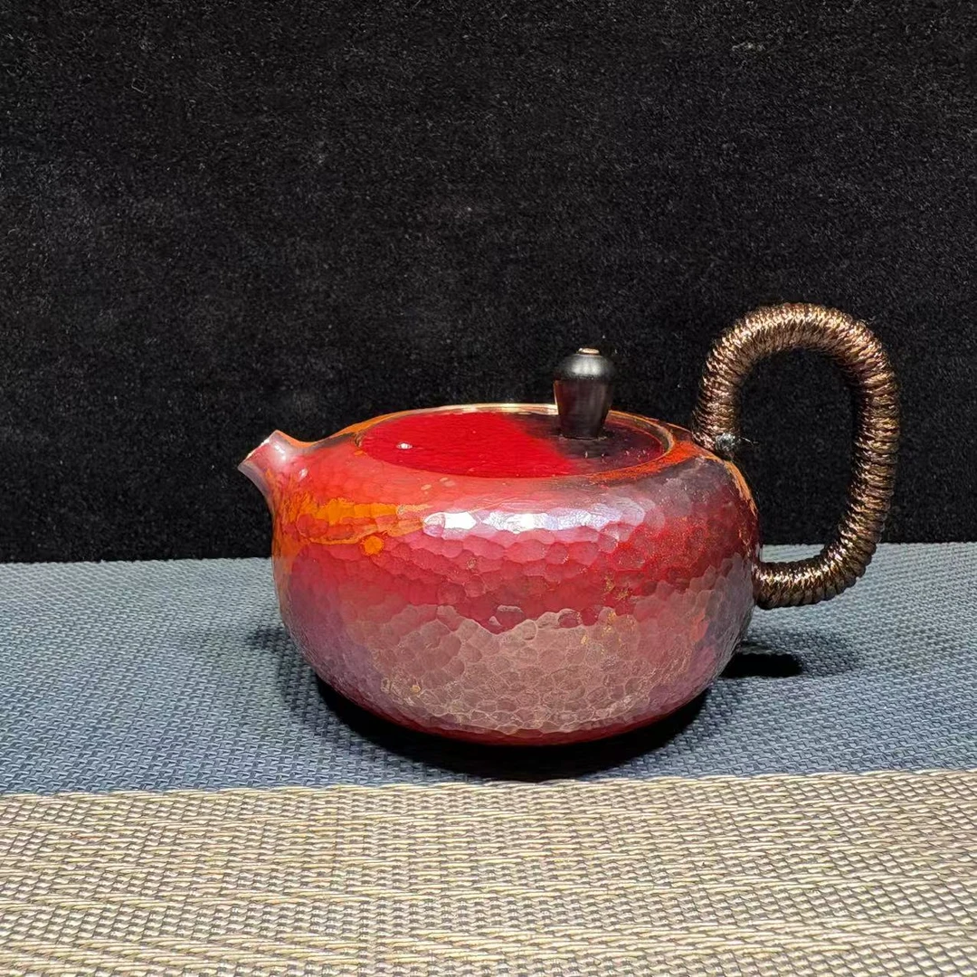 茶壶150毫升 荔枝红 一体泡茶壶 手工锻打紫铜壶