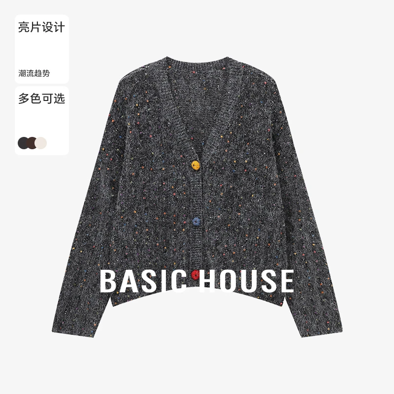 Basic House/百家好早秋老钱风松弛感针织衫毛衣开衫-B0625B5KEU2