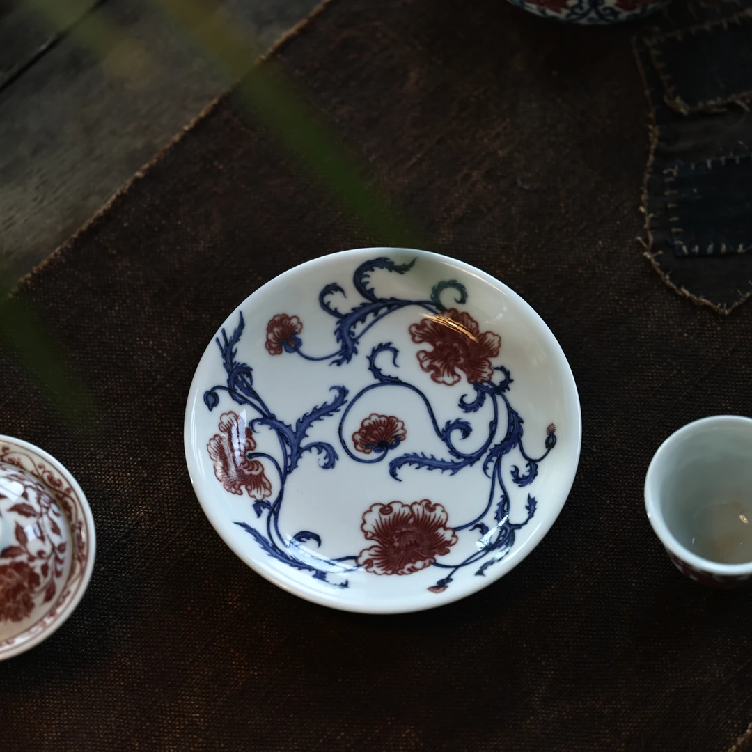 【悦生活】青花釉里红-勤义堂-虞美人壶承(新)（qyt00512）