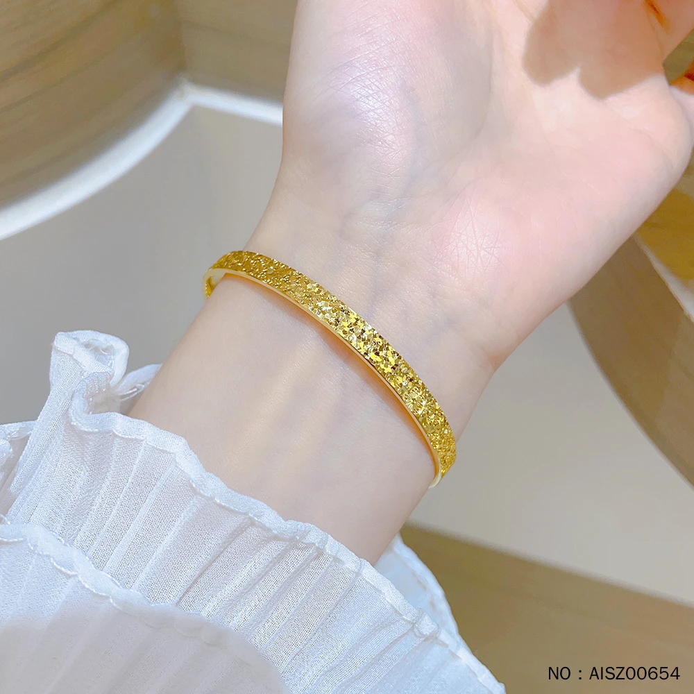 领丰金 镜面金CNC实心固口手镯落樱缤纷樱花碎碎冰手镯AISZ00654