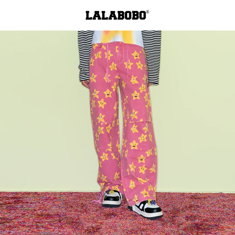 【汪苏泷同款】LALABOB宽松显瘦印花时尚休闲复古休闲裤LBEA-WXZC13