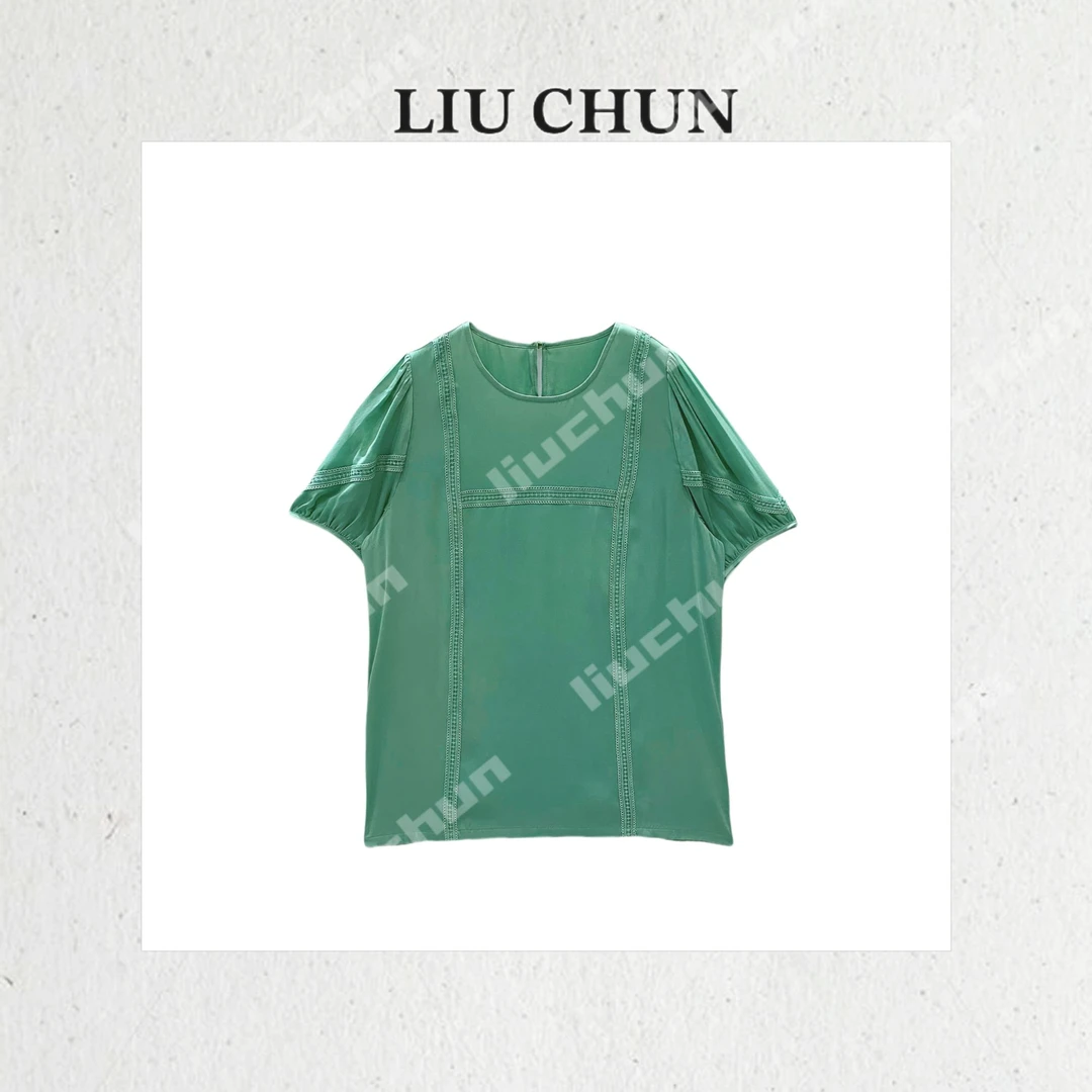 【刺绣边裁剪】CHUN家时尚百搭夏季宽松桑蚕丝双乔上衣