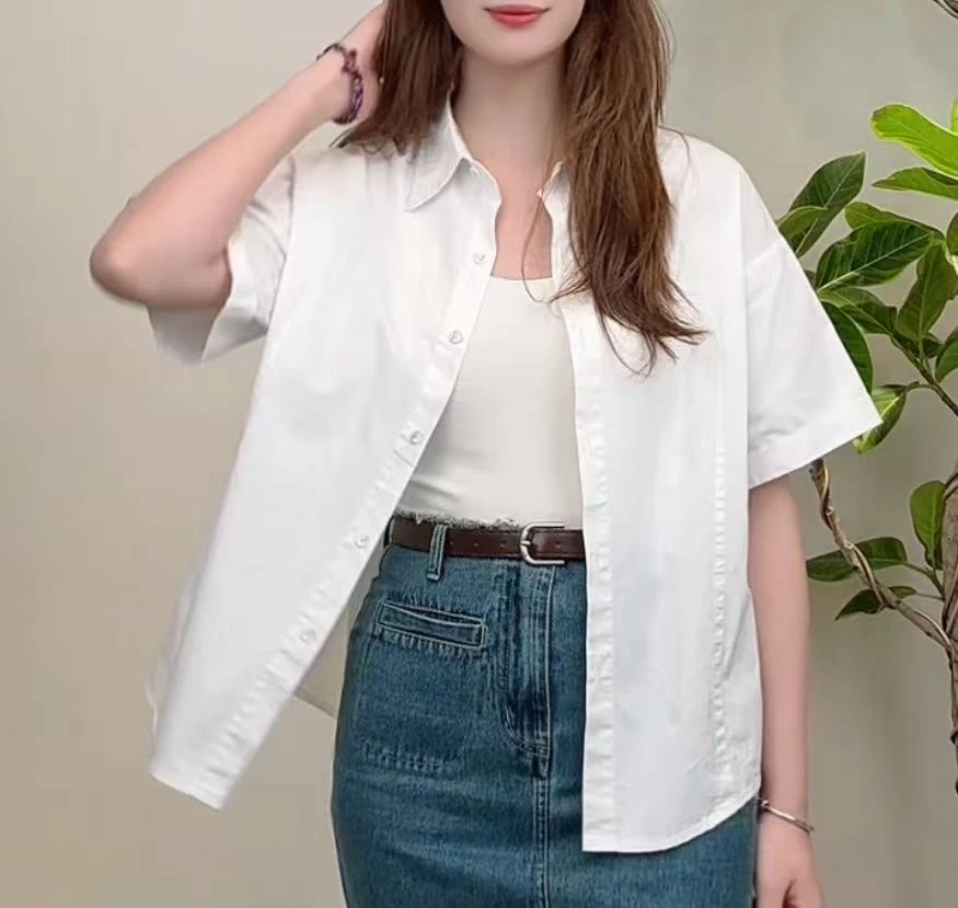 白色短袖设计感衬衫女上衣夏季百搭女装236812