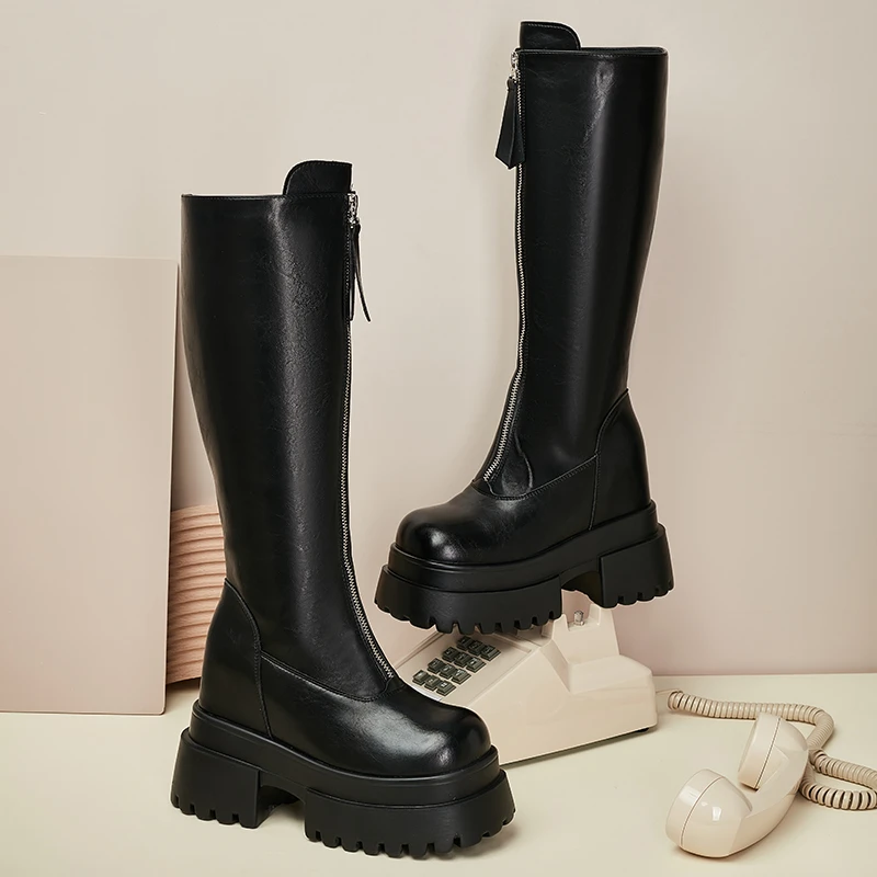 【新年战靴】增高12cm 新款时尚英伦风百搭粗跟厚底骑士靴9326-19