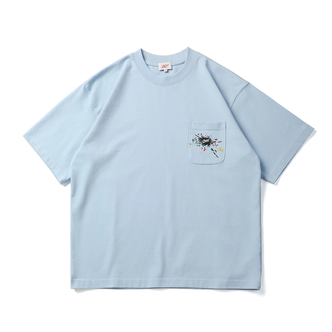 泼墨刺绣高克重落肩T恤