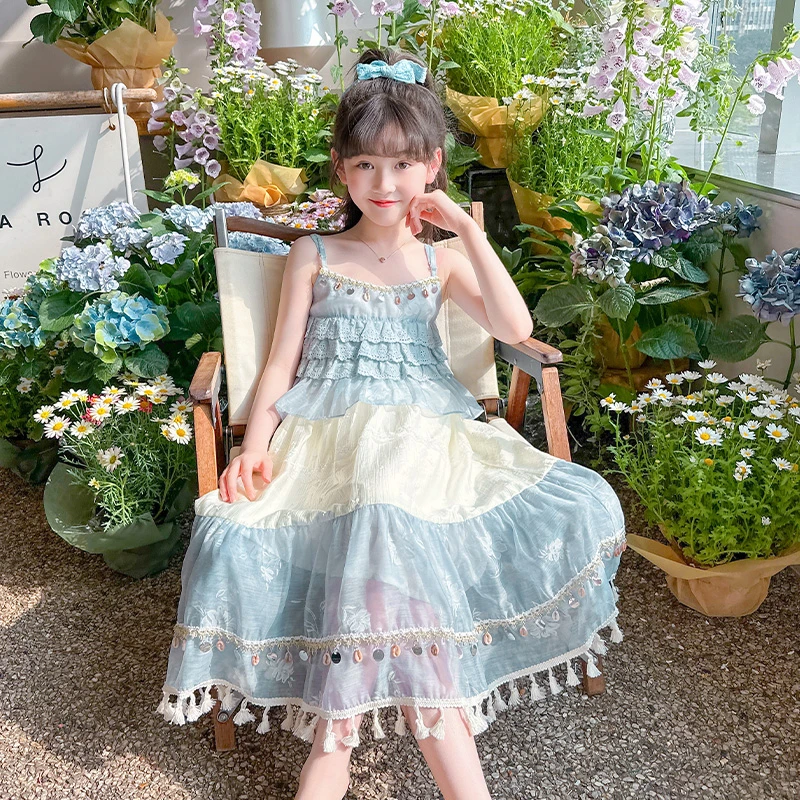 女童甜美设计感半身裙套装2025夏新款洋气时髦波西米亚度假风裙子