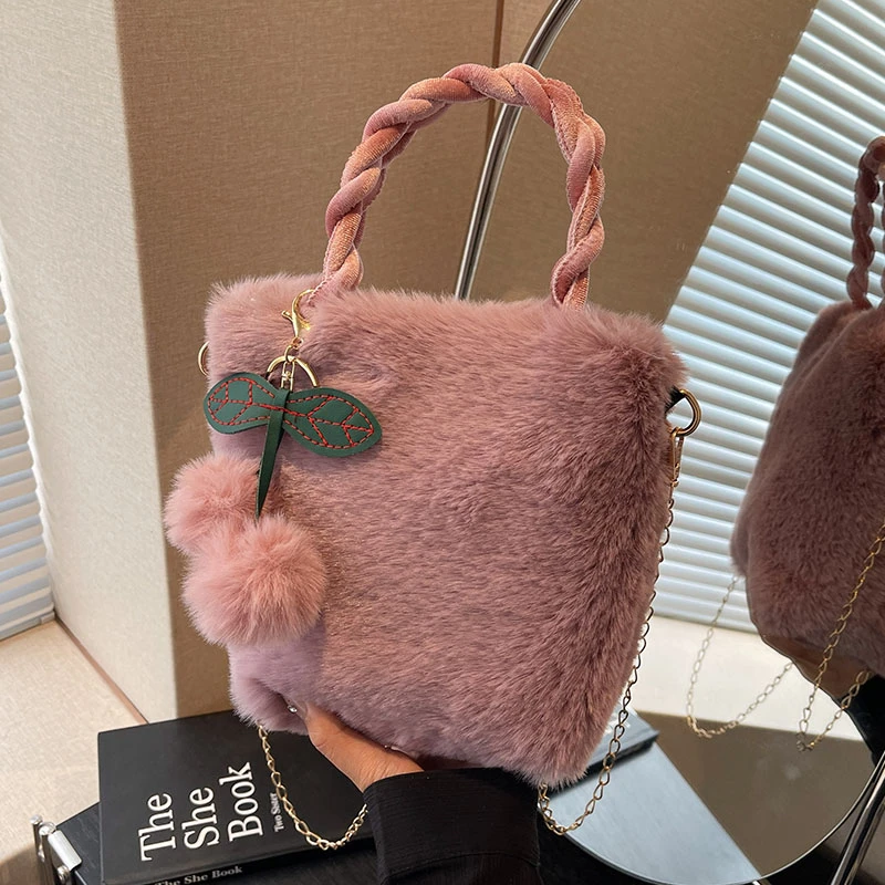 艾米兔女包2024新款潮流时尚毛绒手提包包女百搭链条单肩斜挎包