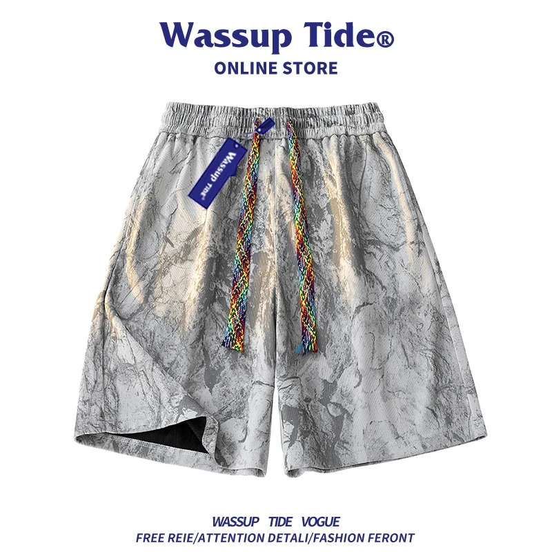 WASSUP tide美式扎染短裤男款夏季潮流痞帅宽松运动休闲五分裤男