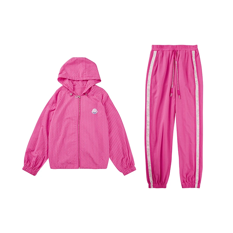 N-编号【1】2025春季潮奢新款薄款原创连帽女款亮钻气质套装-A001