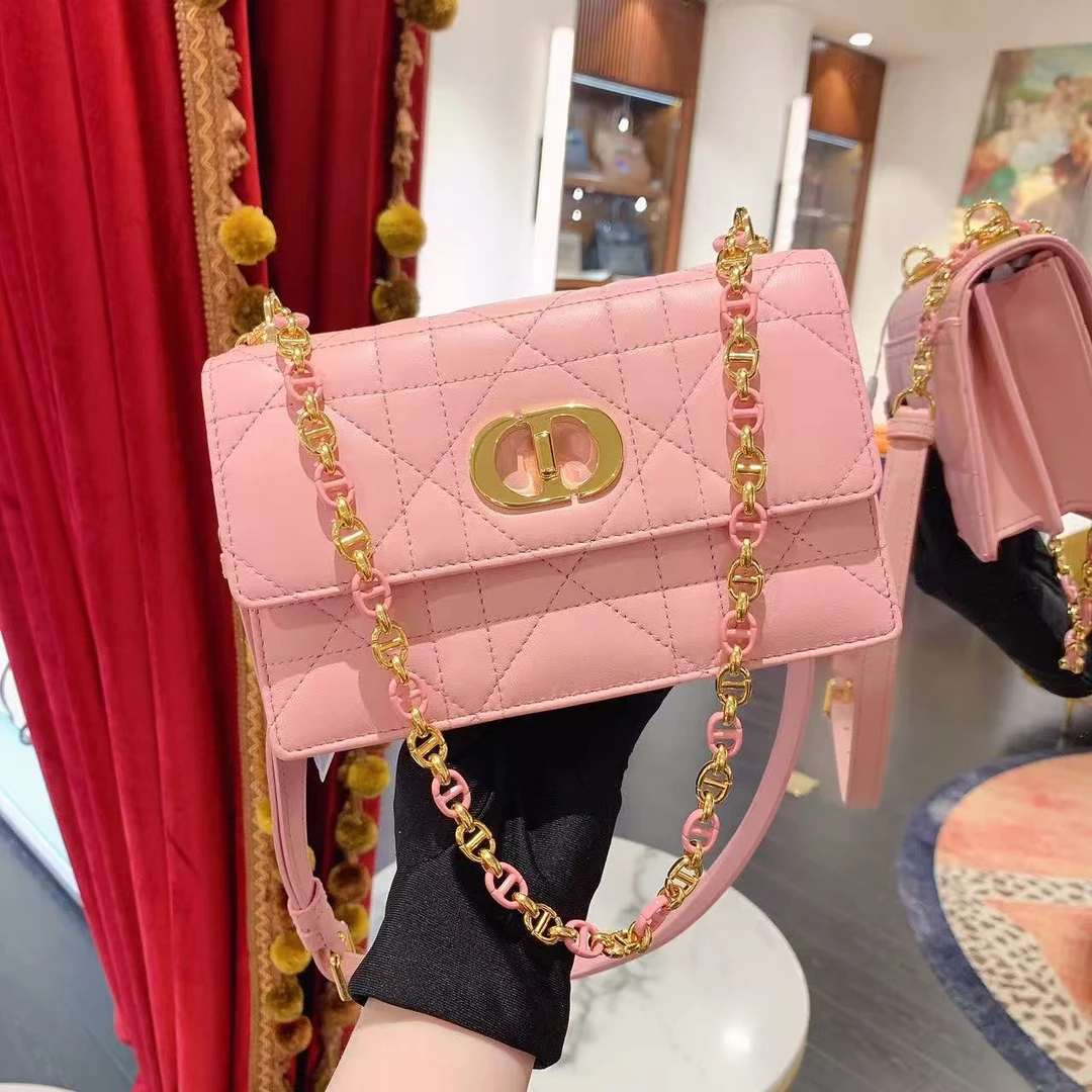 95新 DIOR/迪奥 GGSMiss caro mini粉色金扣单肩包31504685