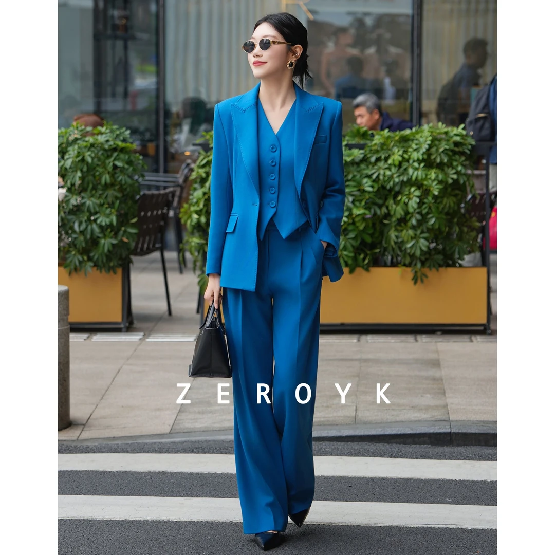 ZEROYK 翎蔻高级感职业套装女神气质西服外套马甲长裤三件套
