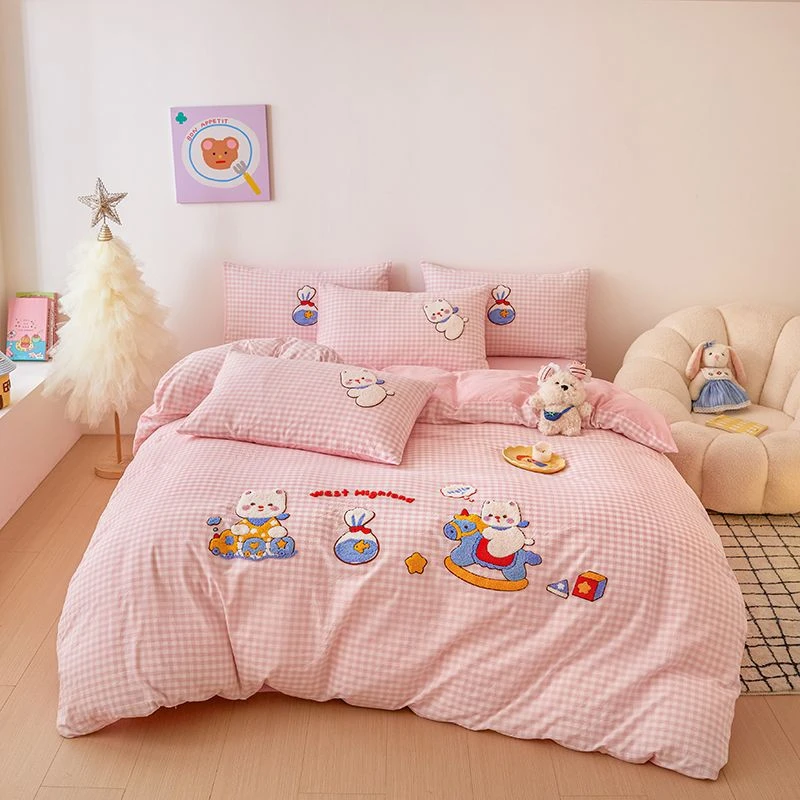 2025新款第三波色织水洗棉全棉纯棉卡通四件套三件套被子可爱被套
