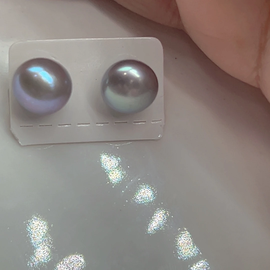 银S925镶嵌9.8MM左右馒头天然珍珠微瑕淡水珍珠