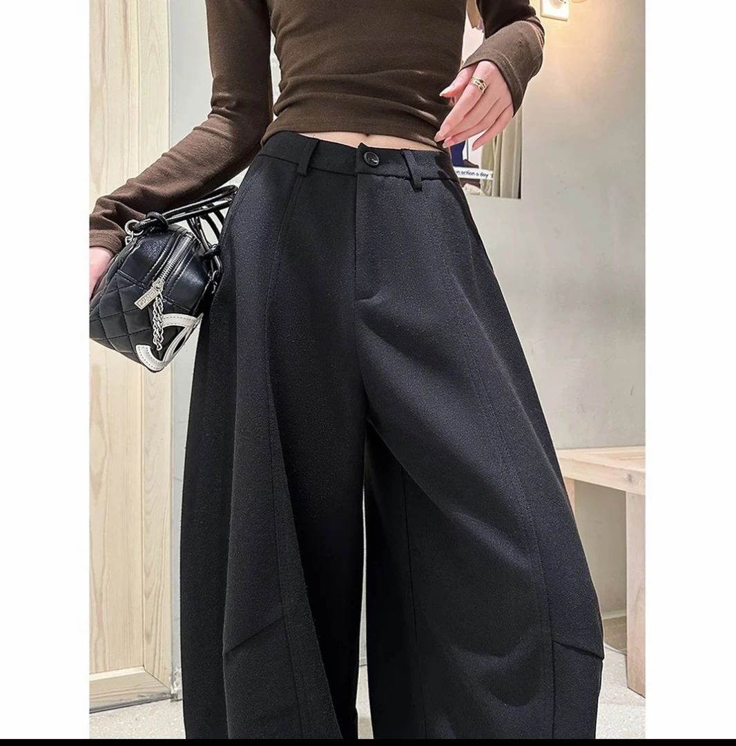 【羊毛蚕丝+运费险】秋冬新款阔腿弯刀裤厚款慵懒风休闲裤女裤子XM