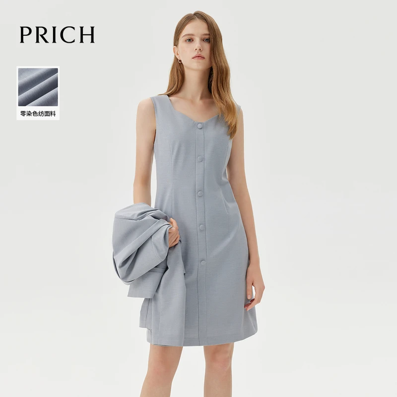 0126+【CC专属】+PRICH【零染】气质肌理感V领无袖连衣裙