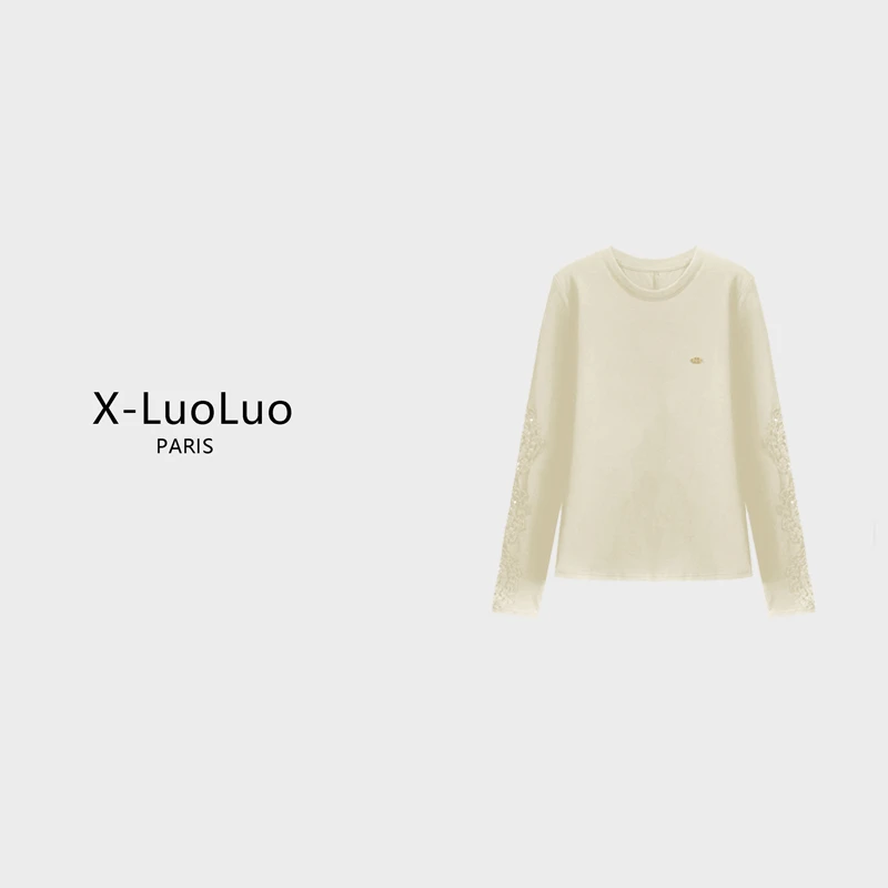 【X-LuoLuo洛洛】66300-1#CSIN重工时尚镂空长袖T恤2025秋百搭上衣